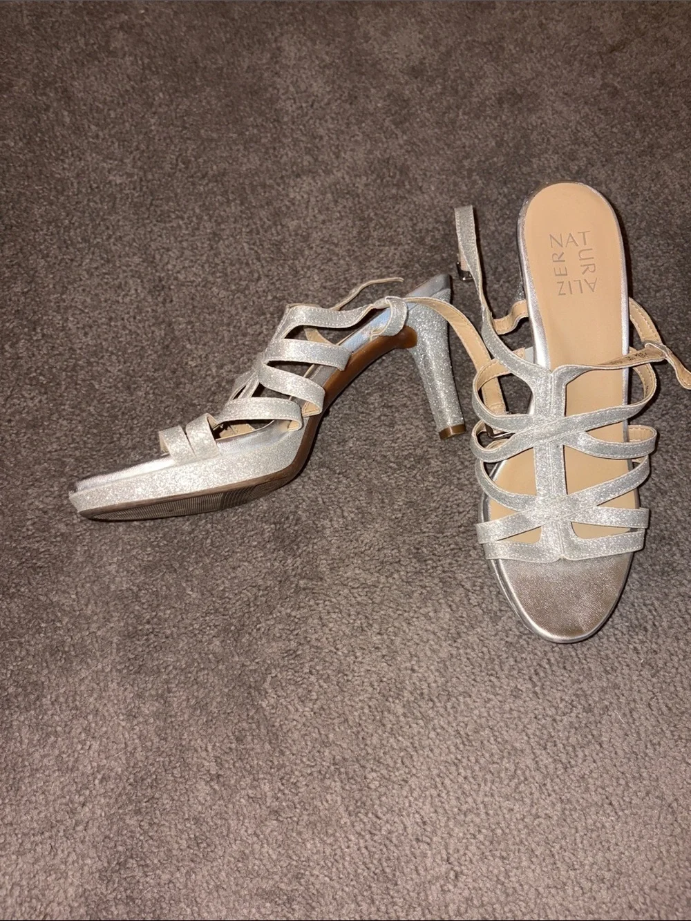 Naturalizer Silver Glitter Strappy Heels